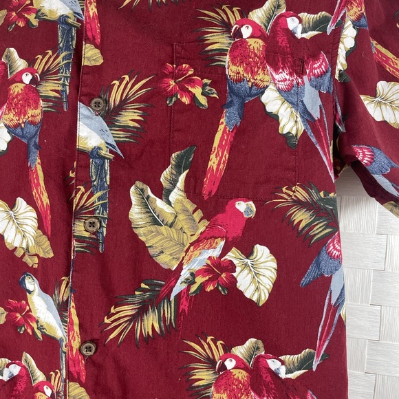28 Palms Vibrant Burgandy 100% Cotton  Parrot Print Men's Casual Camp Shirt, M - Picture 3 of 7